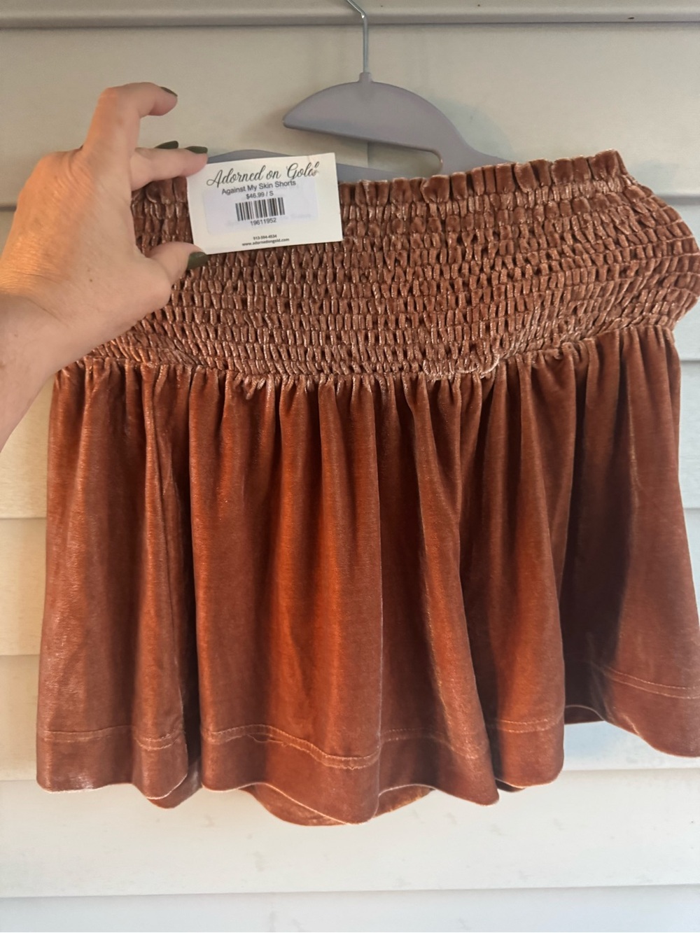 Adore Rust Brown Smocked Mini Skirt